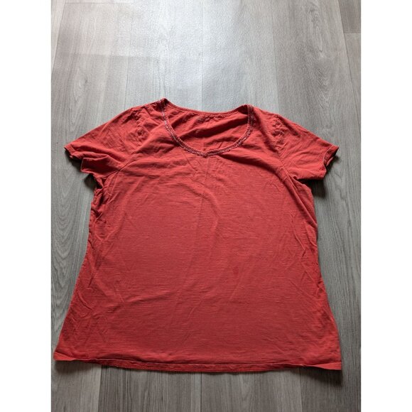 Womens Coral T-Shirt With Beaded Neckline By Coldwater Creek Size L 100% Cotton - Picture 3 of 7